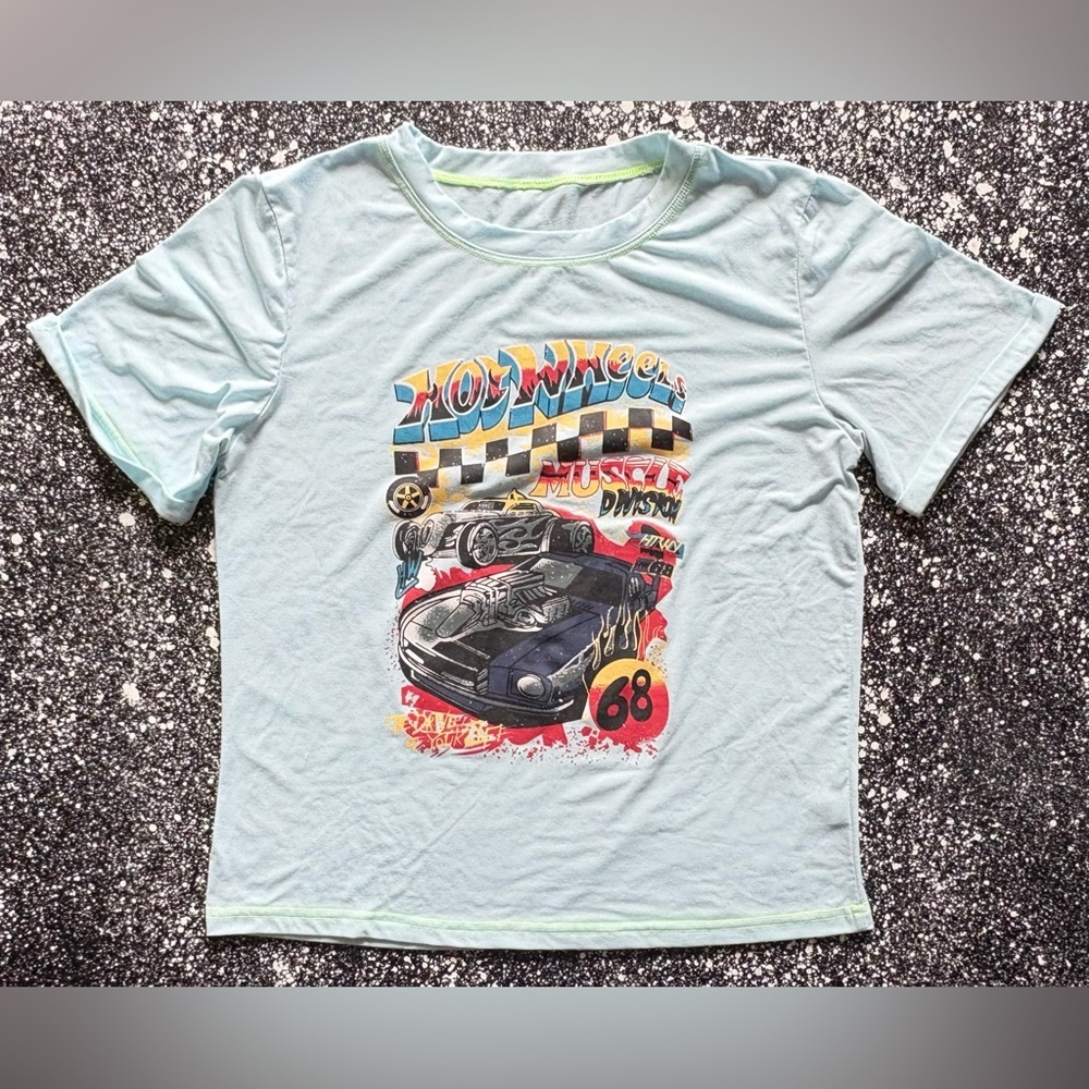 Hot Wheels Race Car Light Blue Graphic T-Shirt Size Medium